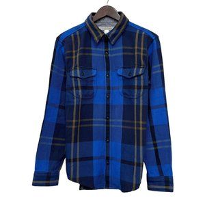 Outerknown Men's Button Front Flannel Shirt Blue Plaid Double Pockets NWT $148 M